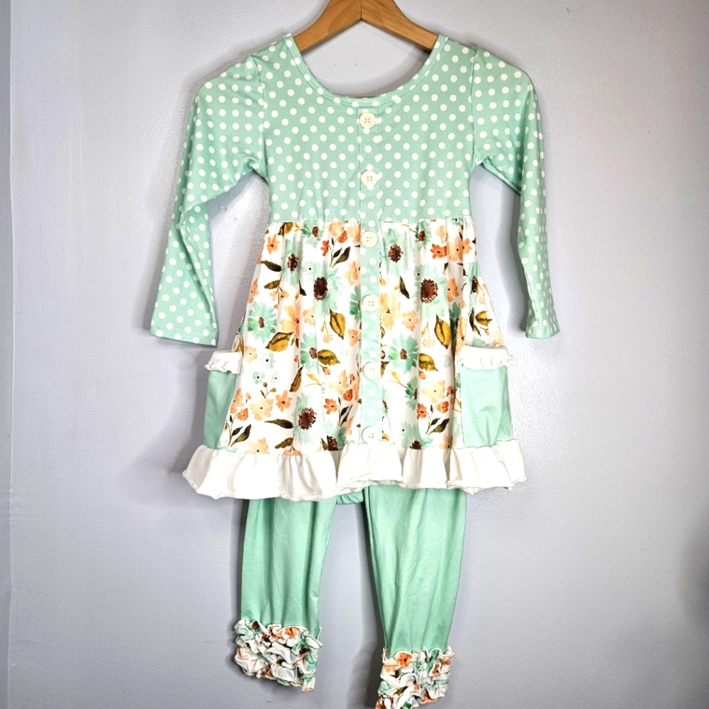 Ruffle Dress & Ruffle Leggings in Mint Floral New Size 6